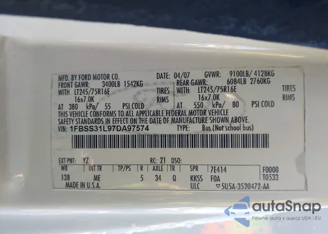 2007 Ford E-350 Super Duty Xl/Xlt from USA, damaged, VIN 1FBSS31L97DA97574